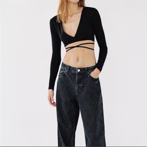 Zara Black Stretch Wrap Tie Front Top‎ Size L